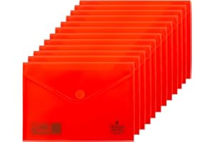 Quijote Paper World Lot de 12 enveloppes en plastique rouge, fermeture velcro, pour classement, école, bureau ou université - 25 x 18 cm