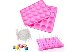 aghoer Moules à Cake Pops, Moules à Sucettes en Silicone 2 Pièces avec Bâtonnets à Cake Pops 100 Pièces, pour Bonbons, Chocolat