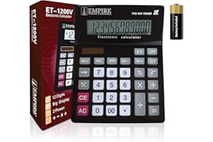 EMPIRE TRADING & COMMERCE Empire Desk Calculator with Large Buttons, 12-Digit Eye-Angled Display, Solar & Battery Powered – for Home or Office – Great Gift for Dad or Father’s Day (Battery Included)