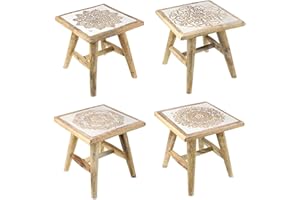 Carousel Home and Gifts White Washed Rustic Shabby Chic Wooden Hand Carved Mango Wood Stool ~ Design Vary