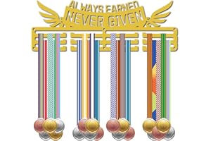 CREATCABIN Porte-Médaille Présentoir de Médailles de Sport Support Mural Porte-Cintres Organisateur Insigne Médaillé à 3 barreau Course à Pied Coureur Football Natation Gymnastique Plus 60 médailles