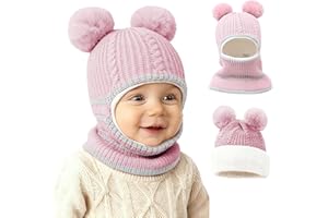 JFAN 2 in 1 Cappello Invernale per Bambini in Maglia Cappuccio Foderato in Pile Lana Ragazzo e Ragazza Earflap cap per 2 a 5 Anni