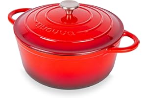 Cocotte en Fonte Émaillée – Casserole Faitout avec Couvercle, Antiadhésif, Marmite pour Induction et Four, 6.1 Liter – Rouge – par Nuovva
