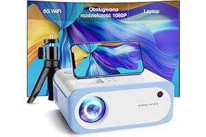Mini projektor ze statywem, przenośny projektor Full HD 1080P, VISULAPEX V3 5G WiFi 9000 lumenów, projektor wideo do telefonu komórkowego, kompatybilny z TV Stick/X-Box/DVD/Laptopem/Smartfonem