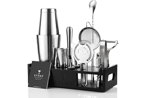 Cocktailshaker-set, dryckesmixer, bartillbehör, 15-delad bartenders-set innehåller Boston shaker, japansk mätkopp, sil, flask