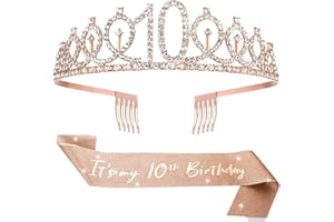BOBOZHONG Rose Gold Glitzer Sash & Strasskrone für 10. Geburtstag – 'It's my 10th Birthday' Set mit verstellbarer Krone & Sash (63 Zoll), elegantes Geschenk für Mädchen, Geburtstagsdekoration & Partyzubehör