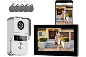 HONMIDATEK 2 Fils Kit Visiophone Connecté Interphone Vidéo, Sonnette vidéo avec Caméra et Ecran Tactile Couleur 7", Déverrouillage de porte/portail à distance,Détection de Personne et Audio Bidirectionnel