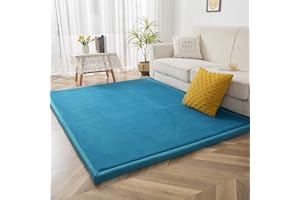 ‎BYBYME BYBYME® Korallen Samtmatte Kinderteppich - Krabbeldecke für Baby Teppich - Extra Dicke 3cm und Weiche Krabbelmatte in Schönem Farbe - als Yogamatte und Teppich Wohnzimmer (Blaustein, 150×150cm)