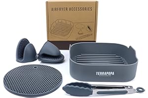 TERRAPOPA Molde silicona freidora de aire cuadrada 20cm 4.7L-6L. Certificado EU de contacto con alimentos. Resistente al calor y fácil de limpiar. Accesorios freidora sin aceite (Cuadrado)