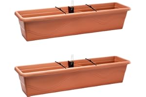 Garronda Jardinieres Exterieur Pots de Fleurs Jardinieres Exterieur Balcon Pot Fleur avec Système d'irrigation et Indicateur de Niveau d'eau GD-0073 (Terre Cuite, 2 Pièces, Longueur=79cm)