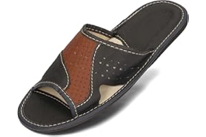 BeComfy Herren Hausschuhe Leder Slippers Männer Pantoletten Sommer Pantoffeln Schwarz Braun Rot 40-46 EU