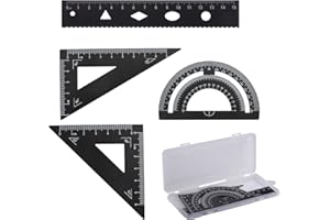 inodiref Czarna linijka pomiarowa, narzędzie do geometrii matematycznej, zestaw linijki ze stopu aluminium zawiera linijkę, trójkąt, kątomierz do rysowania i pomiaru dla studentów, nauczycieli,
