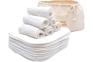 Homy Textiles Lot de 25 débarbouillettes réutilisables en Bambou et lingettes pour bébé - 20 cm x 20 cm Débarbouillette en Flanelle Douce avec Un Sac décoratif élégant 100% Coton