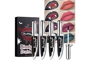REFLEXITE 4Pcs Bloody Lip Stain Set,Long-Lasting Waterproof Lip Tint,Matte Liquid Lipstick Non-Sticky Transfer-Proof, 4 Colors Vampire Goth Halloween Makeup Kit with Knife-Shaped Bottle,Lip Gloss Set