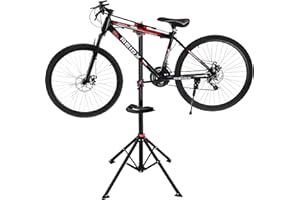 IPEB Bicycle Workstands Bench Height Adjustable Bike Repair Stand Folding Bike Maintenance Station with Tool Tray 360 Degree Swivel Clamp for Most Bikes, Black