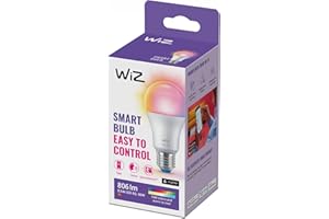 WiZ Smart LED A60 Bulb, White and Full Color, E27 Base, 60W, 806 Lumens, Dimmable, Works with Alexa, Google Assistant, and Apple HomeKit, Pack of 1