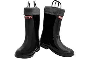 Zorax Girls Boys Waterproof Kids Handle Rain Boots with Removable Warm Lining Child Shoes Wellies Unisex Toddler Wellington Boots