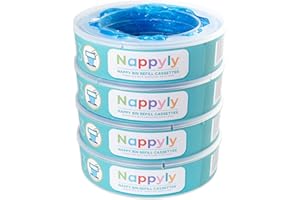NAPPYLY nappy bin refill cassettes - Compatible with AngelCare and Litter Locker diaper disposal systems - Pack of 4 refills - 7 layer bags add extra protection and lock smells away