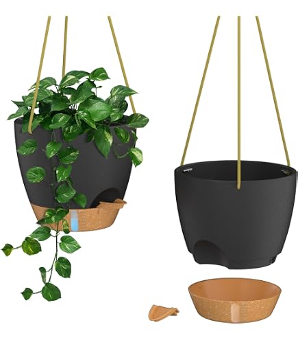 Lot De 2 Pots De Fleurs Suspendus Rotin Gris Shabby 41x24cm - Intérieur Extérieur Décoration Jardin