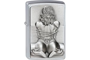 Zippo - Briquet Tempête Motif Femme en Bondage, Chrome Brossé, Emblème, Rechargeable, Réutilisable, Résistant Au Vent, Coffret Cadeau, Fabriqué Aux États-Unis