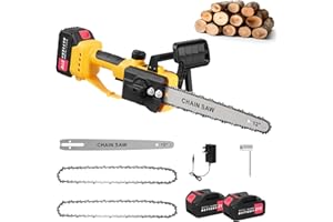 wowspeed 2000W 21V Electric Chainsaw with 2*4000mAh Battery & Charger, 12 Inch Cordless Electric Chainsaws, Powerful 9000rpm Battery Chainsaw with 2 Chains, Quick and Easy Chain Saw for Tree Pruning