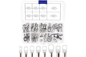 YIXISI 55 Pezzi M5/M6/M8/M10 Ring Terminali Connettori Kit, Capicorda Cavo Batteria, Capicorda Elettrici ad Anello di Rame, per Cavo Elettrico, Argento