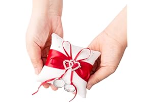 NIERBO Cuscini Portafedi 10 * 10 cm Cuscino per Anello Nuziale con Fiocco in Raso per Accessori per Matrimonio (Rosso)