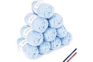 BERGERE DE FRANCE Bergère de France - BARISIENNE 7, lot de 10 pelotes de laine à tricoter et au crochet (10 x 50g) - 100% Acrylique - 6,5 mm - Fabrication Française - Gros Fil Rond très Doux - Bleu (CIEL)