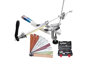 CWOVRS Aiguiseur de Couteaux Professionnel, RX-009 Affûteur de Couteaux à Angle Fixe Rotatif à 360°, Curseur et Fixation Précis Améliorés, Système d'Affûtage de Couteaux à Cuisine, 9 Pierres +1 Cuir