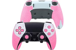 LUCK&LINK Poignée de manette pour PS5, kit de peau texturée, pour PS5DualSense/Edge, antidérapant, absorbant la transpiration, poignées de manette, boutons (PS5 DualSense Edge, rose fluo normal)