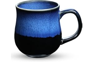 RELEDESA 450ml Duży Ceramiczny Kubek do Kawy z Dużym Uchwytem, Ręcznie Robiony Szkliwiony Mały Kubek do Herbaty 16 Oz do Biura i Domu, Można Myć W Kuchence Mikrofalowej i Zmywarce (Gwieździsty Niebieski)