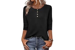 Zeagoo T-shirt för damer, med 3/4-ärm, tröja med rund hals, basic topp, Henly till sommaren, ledig, lätt och lång, storlek S