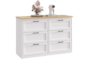 ‎GRAVFORCE GRAVFORCE Kommode mit 6 Schubladen 110cm Breit Komodenschrank Sideboard Flur Kommode weiß Schlafzimmer Wohnzimmer 110Bx40Tx70H