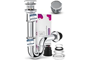 M. ROSENFELD HOME Sifón Tubular de Latón con Tapón de Desagüe Universale G1-1/4" y Aireador de Grifo - Tubo de Desagüe Cromado para Lavabo Fregadero - ¡Ahorra Agua y Mejora tu Baño - Fácil de Instalar!