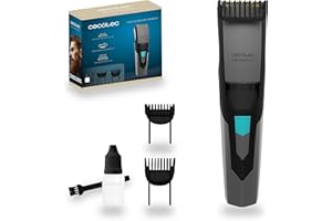 Cecotec Tondeuse à Barbe Sans Fil PrecisionCare Barber. Tondeuse à Batterie avec Lames en Acier Inoxydable, Sabot de 1 à 10 mm et un autre de 11 à 20 mm, Autonomie de 1 heure d'utilisation.