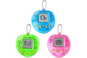 WENOSDA 3PCS Virtuelles Cyber-Haustierspielzeug Digitale Haustiere Spielekonsole Handheld Maschine Mini-Tasche Elektronische Tiere Spielzeug mit Schlüsselanhänger für Kinder (zufällige Farbe, Herzform)