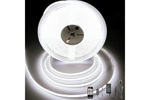 BERIXDEEP Striscia LED COB 10 Metri, Striscia LED Bianco Freddo con Alimentatore e Telecomando, CRI>90, DC24V, 384LEDs/M, Larghezza 8mm, Striscia LED Continua senza Punti Luce, 6000K