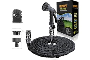 Garden Hose Pipe Expandable Garden Hose with 3/4", 1/2" Fittings, Anti-Leakage - Flexible Expanding Hose with 8 Function Spray Nozzle by HOMOZE(150FT, Black)