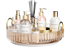 MOACC Lazy Susan Rotating Makeup Organizer for Vanity, High-Capacity Skincare Clear Make Up Storage Perfume Organizers Cosmetic Dresser Organizer Countertop 360 Spinning（1 Tier-Gold）