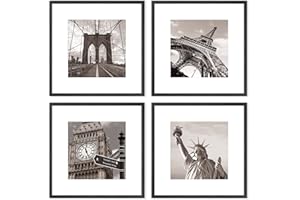 ATOBART Black Wood Square Picture Photo Frame,Compatible with 30x30cm without mat and 20x20cm with mat images for Wall Mounting In Living Room, Bedroom,Gallery,Set of 4