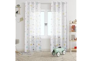 HOMEYA - Cortina Infantil Transparente 2 Unidades de 140 x 260 cm - Visillo jovenil con diseño Estrella, Tranparente filtra la luz, Cortina para habitación 100% Poliéster