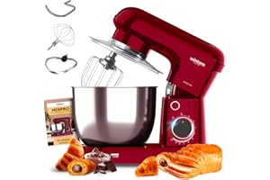 Avilia - Planetaria Silenziosa Multifunzione 1500W con Ricettario e Accessori Inclusi, Ideale per Impasti Dolci e Salati, Mixer con 10 Velocità e Funzione Pulse, Ciotola Acciaio 5L (Rosso)