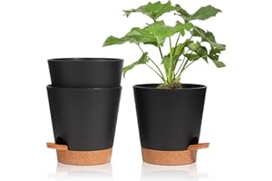 ‎T4U T4U 16,5cm Kunststoff Blumentopf mit Bewässerungssystem, 3er-Set Selbstbewässerung Übertopf mit Untersetzer, Rund Pflanzkübel für Innen und Balkon Garten Pflanzen Sukkulenten Kaktus, Schwarz