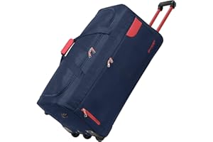 ROCKLANDS LONDON Rocklands® Lightweight Luggage Rolling Holdall Suitcase Wheeled Duffle Bag Cargo Sport Travel Bag RL501 (Navy/Red, Medium - 28" (H74 x L37 x W36 cm))
