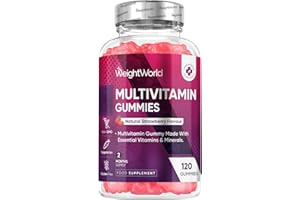 WEIGHTWORLD Multivitamin Gummies for Women & Men - 13 Ingredients - 120 Gummies - 2 Months Supply - Natural Strawberry Flavour - Vitamins & Minerals Like VIT C, D3, B6, B7, B12 & Zinc - Vitamin Gummy for Adults