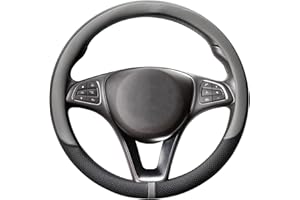 COFIT Couvre Volant en Cuir Microfibre Respirant et Antidérapant avec Marquage Central M 37-38cm Gris et Noir