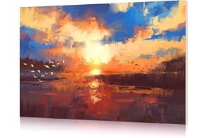 KUCHOOW Acoustic Panels Self-adhesive, 48"x32"x0.4", Pictures for living room, Bedroom, Home/Office/Dining room Decorations, Sound Absorption, 8 Pcs, Sunset on the Lake