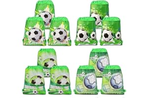Qpout 12PCS Football Party Bags Drawstring Bags Football Backpack, Kids Birthday Party Supplies Giveaways, Gift Treat Pouch, Football Party Favors Goodie Bags for Children Girls Boys Toddlers