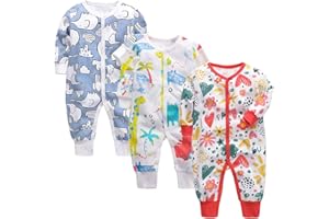 amropi Bambino Pagliaccetto 3 Pezzi Pigiama Ragazzi Ragazze Manica Lunga Cotone Tutine 0-24 Mesi