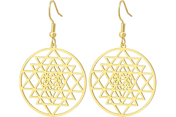 Sri Yantra Chakra hängande droppörhängen hinduism symbol helig geometri ring örhängen hinduisk meditation talisman yoga smycken religion gåva för kvinnor